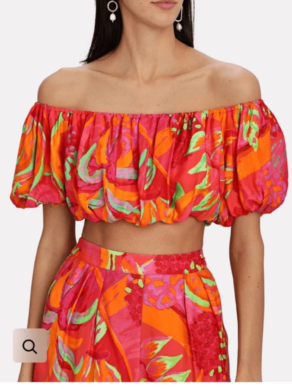 Farm Rio Food Brush Crop Top Floral Off-Shoulder Crop Top
